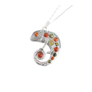 Baltic Amber Sterling Silver Chameleon Pendant Necklace